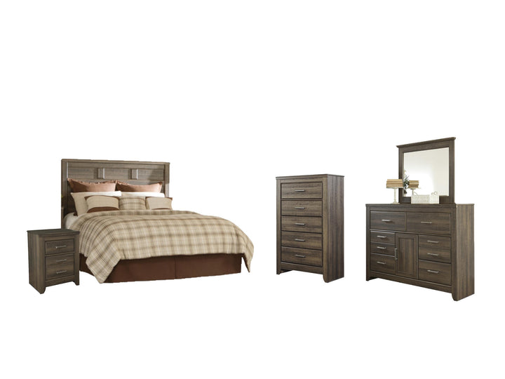 ASHLEY FURNITURE PKG004027 Queen Panel Headboard With Mirrored Dresser, Chest and Nightstand