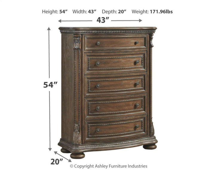 ASHLEY FURNITURE PKG007103 Queen Upholstered Sleigh Bed With Mirrored Dresser, Chest and Nightstand