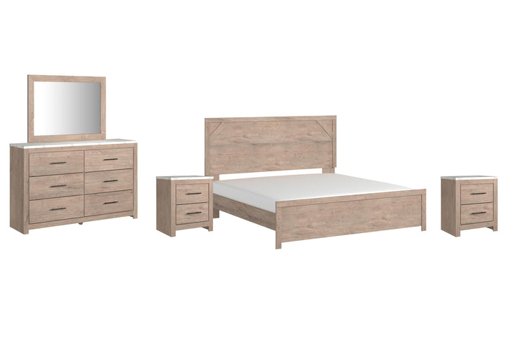 ASHLEY FURNITURE PKG009390 King Panel Bed With Mirrored Dresser and 2 Nightstands