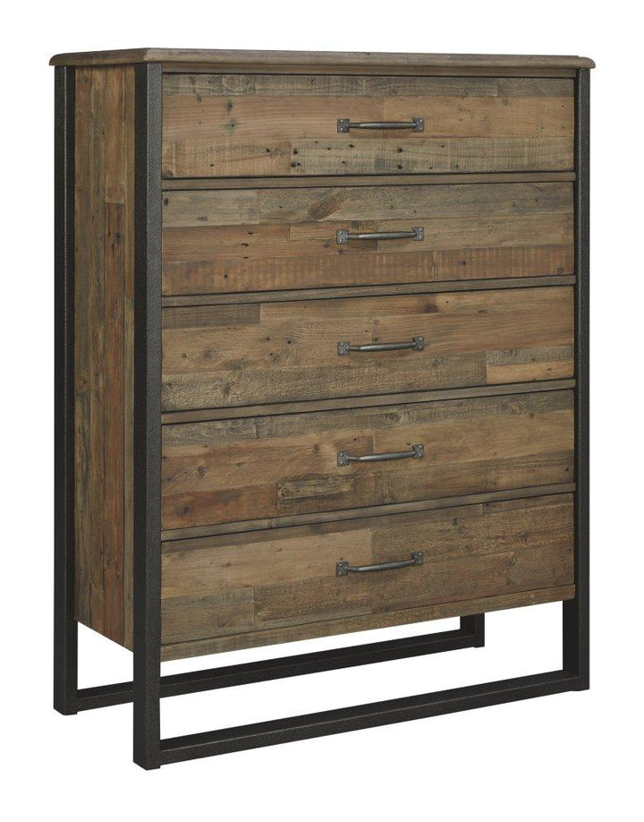 ASHLEY FURNITURE PKG007080 King Panel Bed With Storage With Mirrored Dresser, Chest and 2 Nightstands