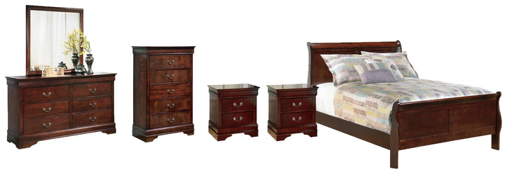 ASHLEY FURNITURE PKG004970 Full Sleigh Bed With Mirrored Dresser, Chest and 2 Nightstands