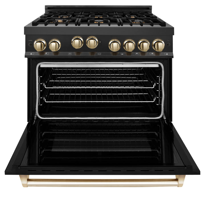 ZLINE KITCHEN AND BATH RGBZ36CB ZLINE Autograph Edition 36" 4.6 cu. ft. Range with Gas Stove and Gas Oven in Black Stainless Steel with Accents Size: Champagne Bronze