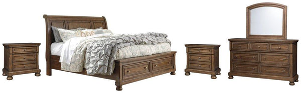 ASHLEY FURNITURE PKG006428 Queen Sleigh Bed With 2 Storage Drawers With Mirrored Dresser and 2 Nightstands