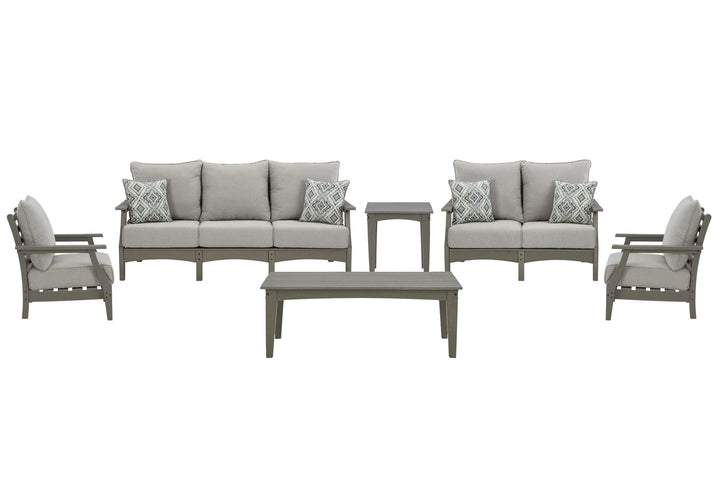 ASHLEY FURNITURE PKG011422 Outdoor Sofa and Loveseat With 2 Lounge Chairs and End Table