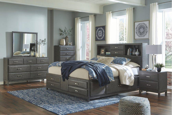 ASHLEY FURNITURE PKG005285 California King Storage Bed With 8 Storage Drawers With Mirrored Dresser and 2 Nightstands