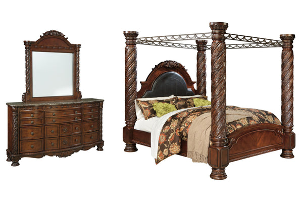 ASHLEY FURNITURE PKG000039 California King Poster Bed With Canopy With Mirrored Dresser