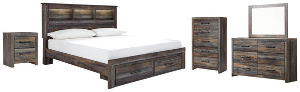 ASHLEY FURNITURE PKG003250 King Bookcase Bed With 2 Storage Drawers With Mirrored Dresser, Chest and Nightstand