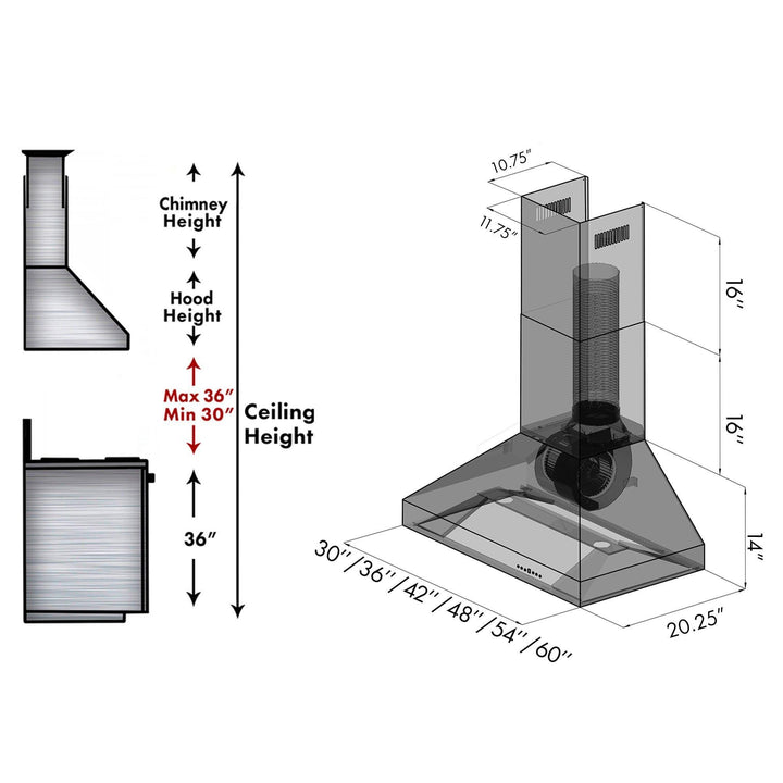 ZLINE KITCHEN AND BATH 59730 ZLINE Professional Convertible Vent Wall Mount Range Hood in Stainless Steel Size: 30 inch