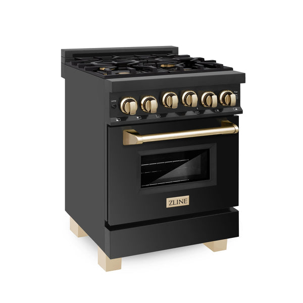 ZLINE KITCHEN AND BATH RGBZ24G ZLINE Autograph Edition 24" 2.8 cu. ft. Range with Gas Stove and Gas Oven in Black Stainless Steel with Accents Color: Gold