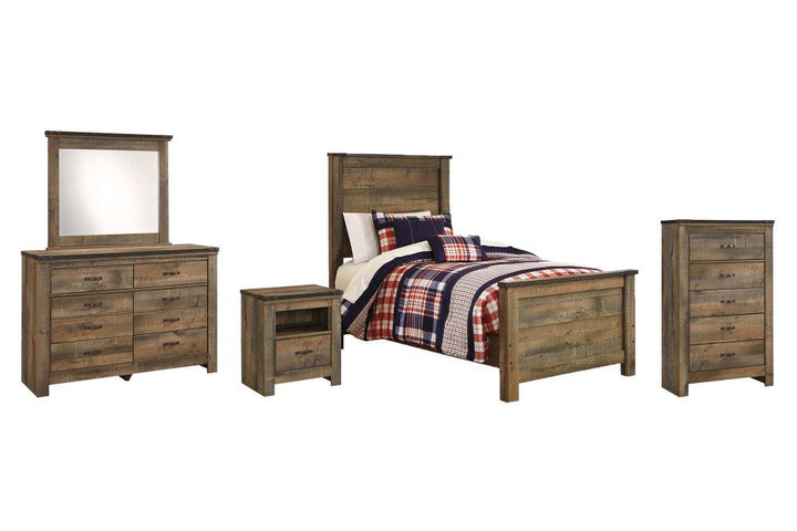 ASHLEY FURNITURE PKG005179 Twin Panel Bed With Mirrored Dresser, Chest and Nightstand