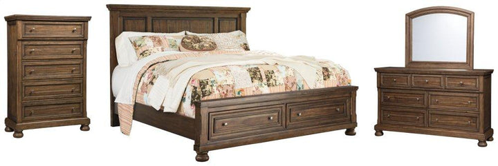 ASHLEY FURNITURE PKG006411 King Panel Bed With 2 Storage Drawers With Mirrored Dresser and Chest