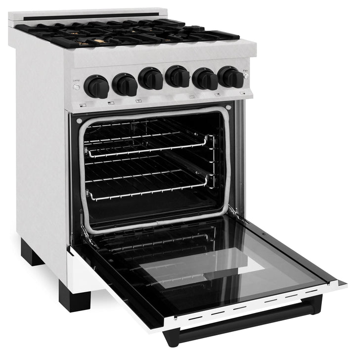 ZLINE KITCHEN AND BATH RGSZWM24MB ZLINE Autograph Edition 24" 2.8 cu. ft. Range with Gas Stove and Gas Oven in DuraSnow R Stainless Steel with White Matte Door and Accents Color: Matte Black