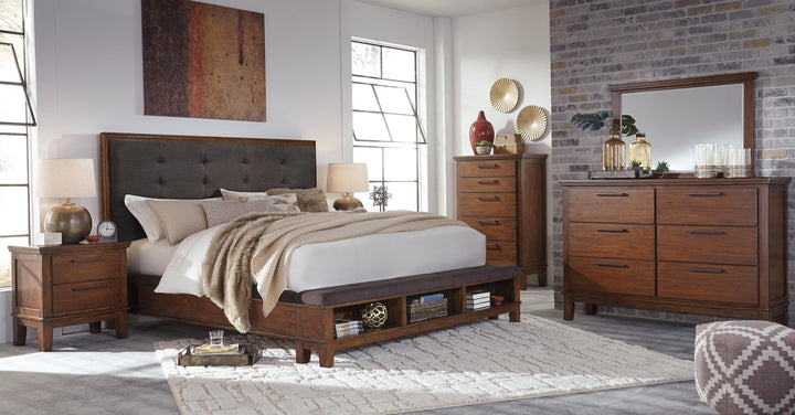 ASHLEY FURNITURE PKG000108 Queen Upholstered Panel Bed With Mirrored Dresser
