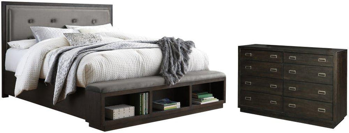 ASHLEY FURNITURE PKG006545 California King Upholstered Panel Bed With Storage With Dresser