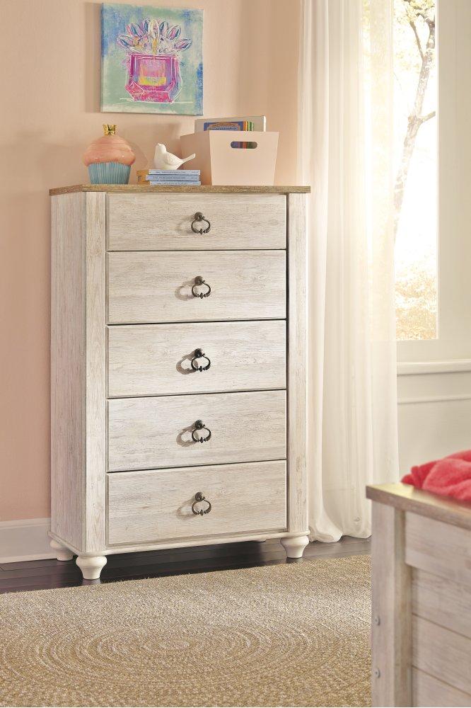 ASHLEY FURNITURE PKG004480 Twin Panel Bed With 2 Storage Drawers With Mirrored Dresser, Chest and 2 Nightstands