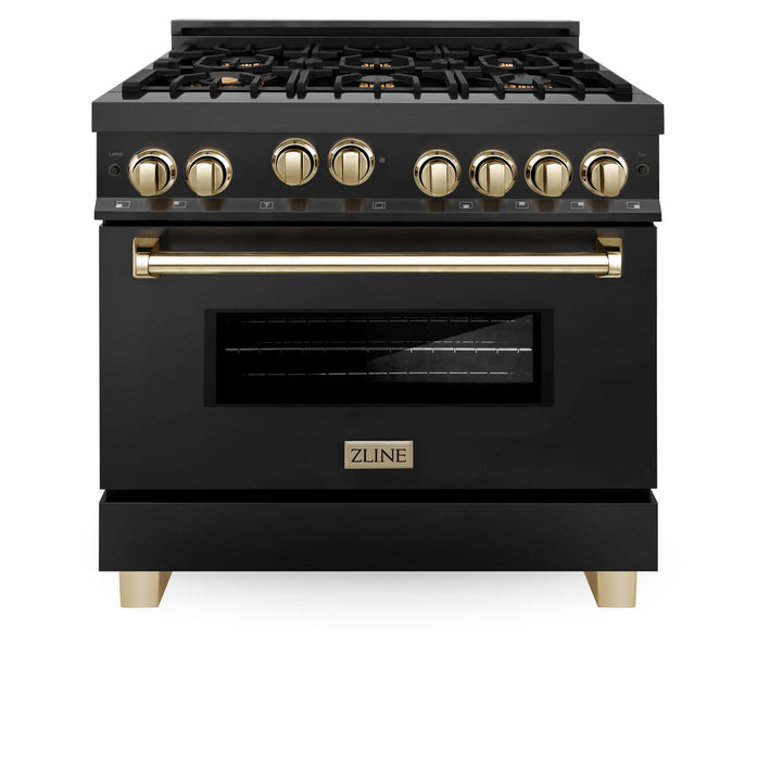 ZLINE KITCHEN AND BATH RGBZ36CB ZLINE Autograph Edition 36" 4.6 cu. ft. Range with Gas Stove and Gas Oven in Black Stainless Steel with Accents Size: Champagne Bronze