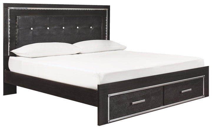 ASHLEY FURNITURE PKG008327 King Panel Bed With Storage With Mirrored Dresser and 2 Nightstands