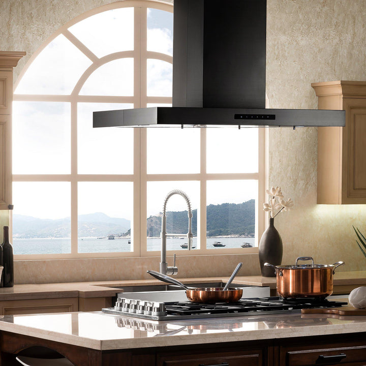 ZLINE KITCHEN AND BATH BSKE2IN30 ZLINE Convertible Island Mount Range Hood in Black Stainless Steel Size: 30 Inch