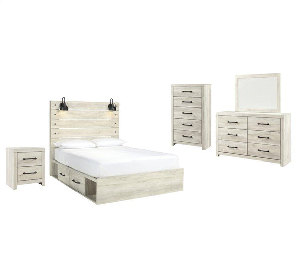 ASHLEY FURNITURE PKG002997 Queen Panel Bed With 2 Storage Drawers With Mirrored Dresser, Chest and Nightstand