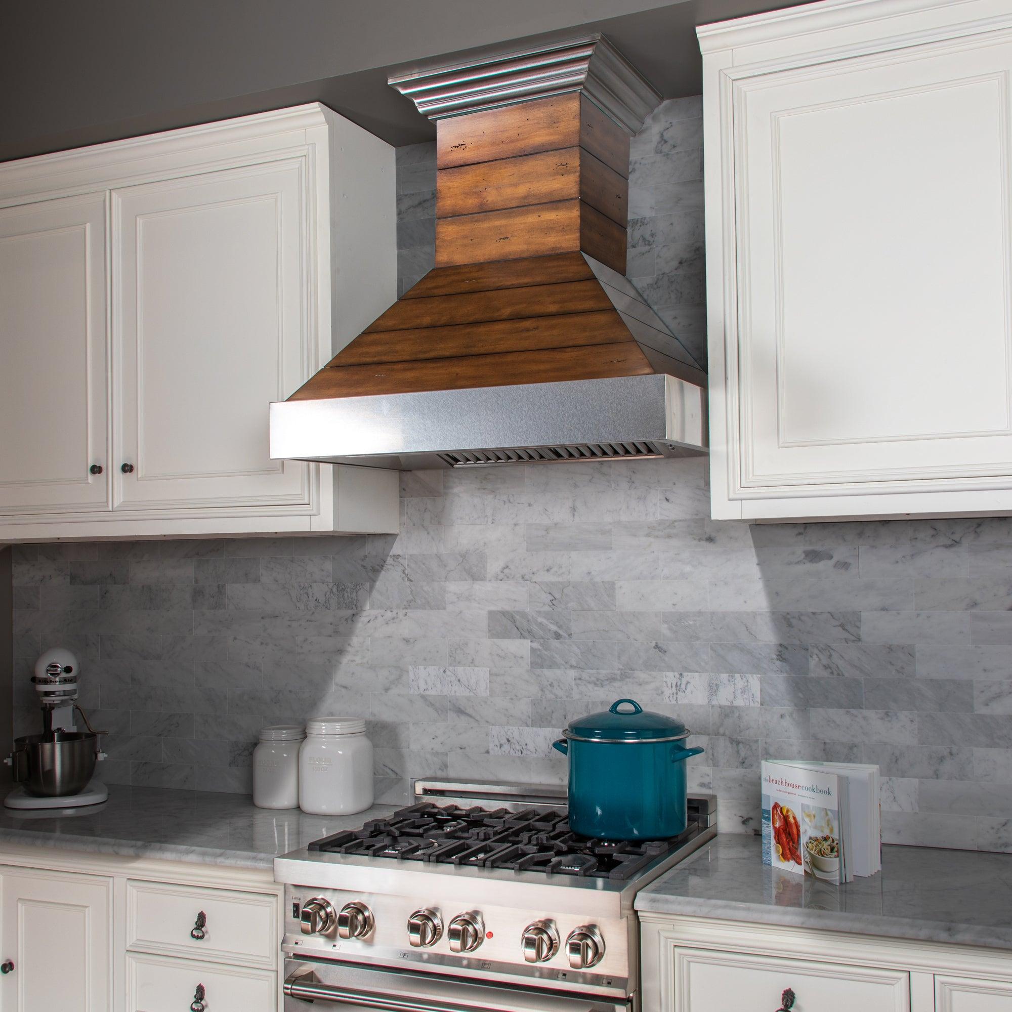 ZLINE KITCHEN AND BATH 365BB36 ZLINE 36" Ducted Wooden Wall Range Hood with Shiplap and Stainless Steel Accents