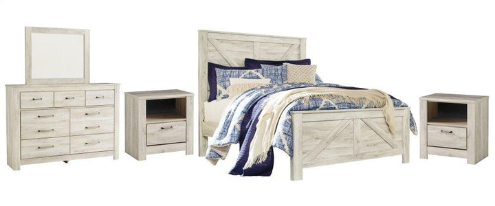 ASHLEY FURNITURE PKG004725 Queen Crossbuck Panel Bed With Mirrored Dresser and 2 Nightstands