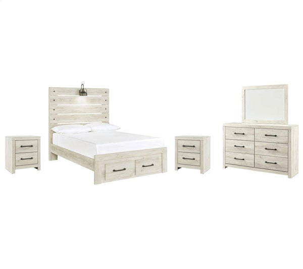 ASHLEY FURNITURE PKG003051 Full Panel Bed With 2 Storage Drawers With Mirrored Dresser and 2 Nightstands