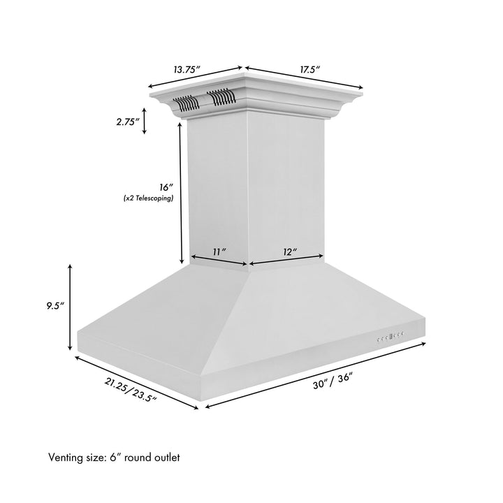 ZLINE KITCHEN AND BATH KL3ICRNBT30 Island Mount Range Hood in Stainless Steel with Built-in ZLINE CrownSound TM Bluetooth Speakers Size: 30 Inch