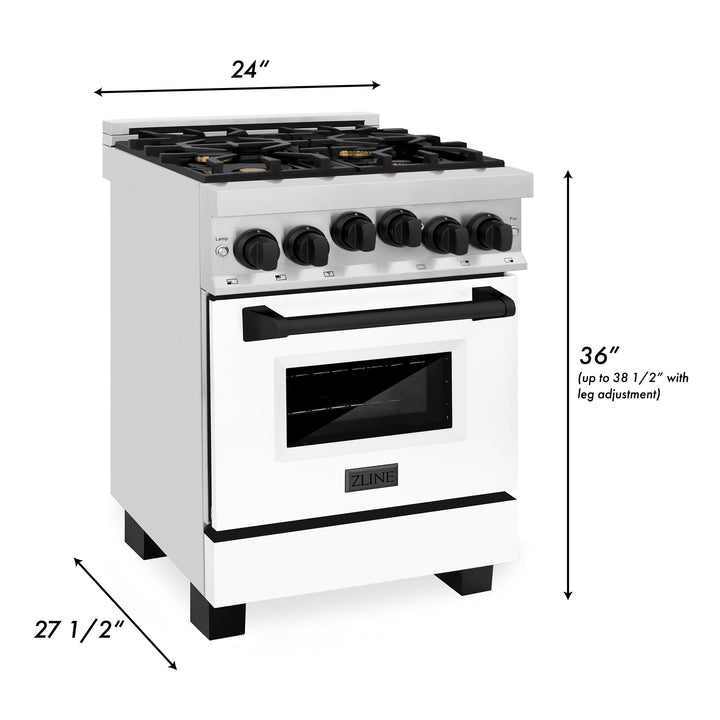 ZLINE KITCHEN AND BATH RGZWM24MB ZLINE Autograph Edition 24" 2.8 cu. ft. Range with Gas Stove and Gas Oven in Stainless Steel with White Matte Door and Matte Black Accents Color: Matte Black