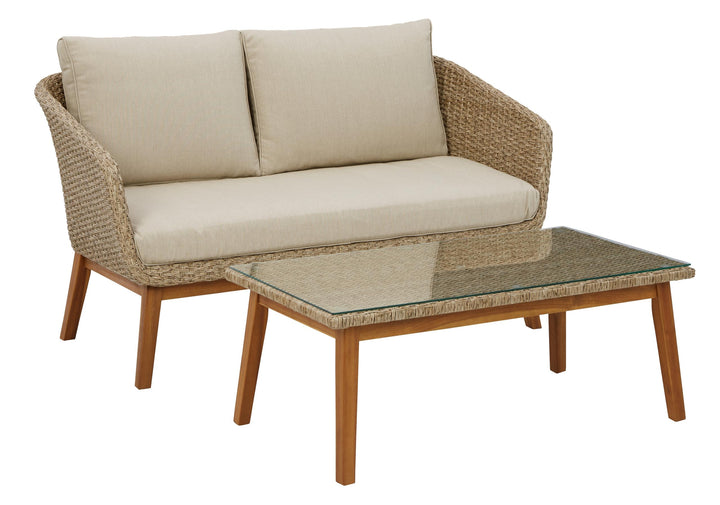 ASHLEY FURNITURE PKG011411 Outdoor Loveseat and 2 Lounge Chairs With Coffee Table