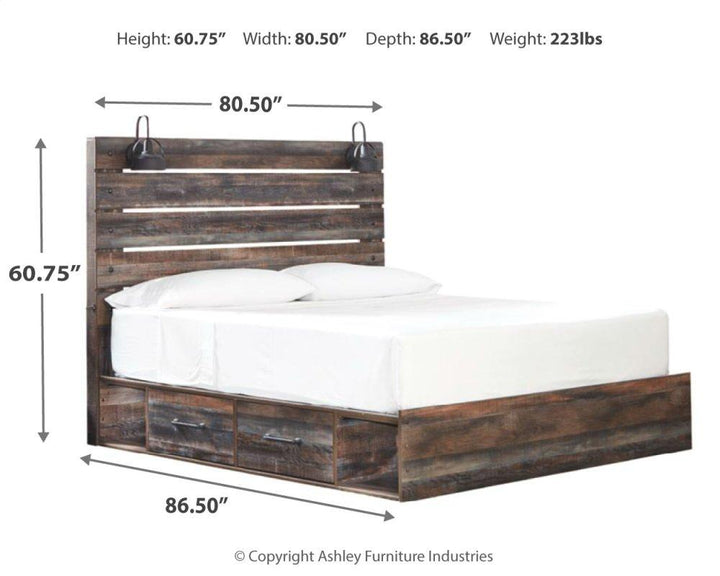 ASHLEY FURNITURE PKG003414 King Panel Bed With 4 Storage Drawers With Mirrored Dresser, Chest and Nightstand