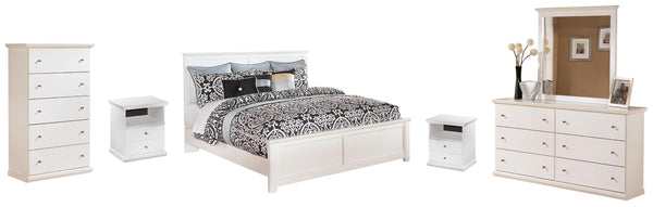 ASHLEY FURNITURE PKG002781 King Panel Bed With Mirrored Dresser, Chest and Nightstand