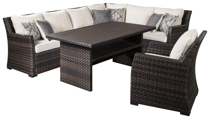 ASHLEY FURNITURE PKG014433 3-piece Outdoor Sectional With Chair and Coffee Table