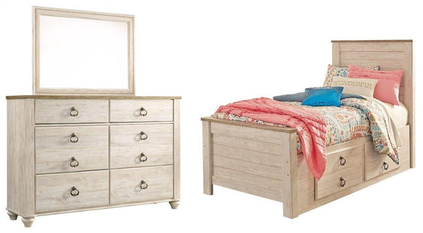 ASHLEY FURNITURE PKG004344 Twin Panel Bed With 2 Storage Drawers With Mirrored Dresser