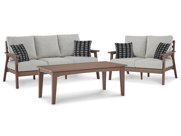 ASHLEY FURNITURE PKG014551 Outdoor Sofa and Loveseat With Coffee Table