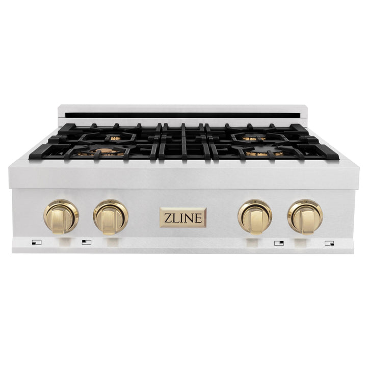 ZLINE KITCHEN AND BATH RTSZ30MB ZLINE Autograph Edition 30" Porcelain Rangetop with 4 Gas Burners in DuraSnow R Stainless Steel and Accents Color: Matte Black