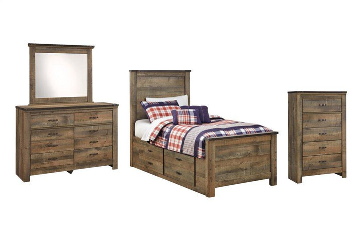 ASHLEY FURNITURE PKG005162 Twin Panel Bed With 2 Storage Drawers With Mirrored Dresser and Chest