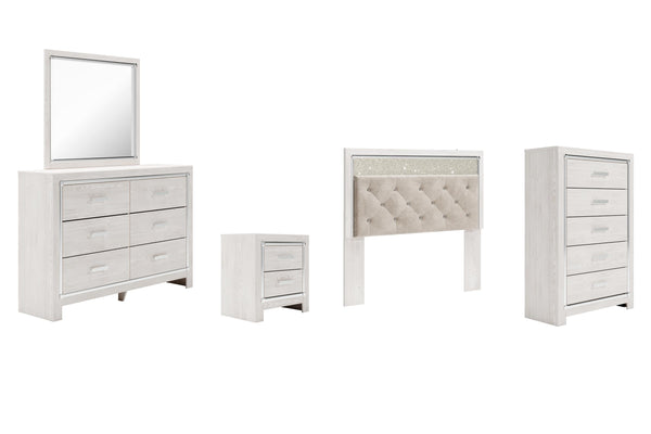 ASHLEY FURNITURE PKG009470 Queen Panel Headboard With Mirrored Dresser, Chest and Nightstand