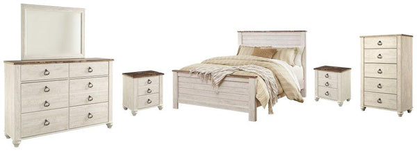 ASHLEY FURNITURE PKG004473 Queen Panel Bed With Mirrored Dresser, Chest and 2 Nightstands