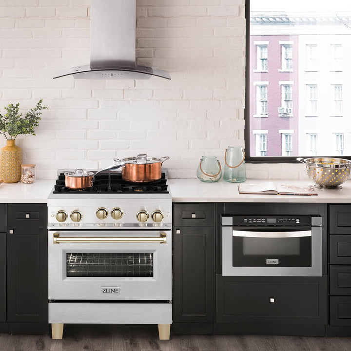 ZLINE KITCHEN AND BATH RGSZSN30MB ZLINE 30" 4.0 cu. ft. Range with Gas Stove and Gas Oven in DuraSnow R Stainless Steel with Accents Accent: Matte Black