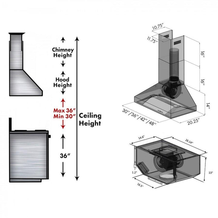 ZLINE KITCHEN AND BATH 597RD30 ZLINE Wall Mount Range Hood in Stainless Steel - Includes Remote Blower Size: 30 Inch, CFM: 700