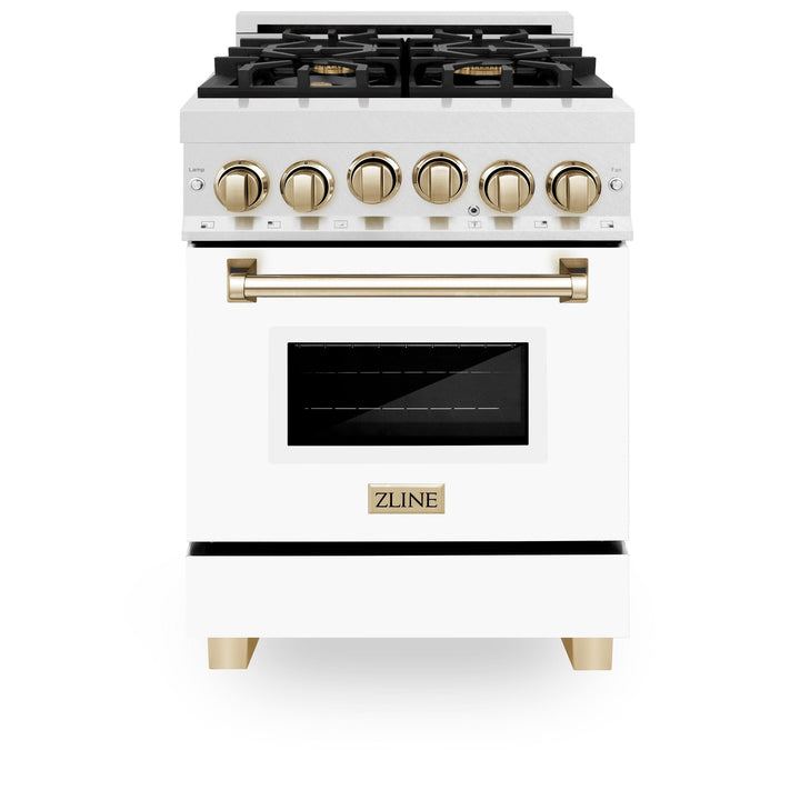 ZLINE KITCHEN AND BATH RGSZWM24CB ZLINE Autograph Edition 24" 2.8 cu. ft. Range with Gas Stove and Gas Oven in DuraSnow R Stainless Steel with White Matte Door and Accents Color: Champagne Bronze