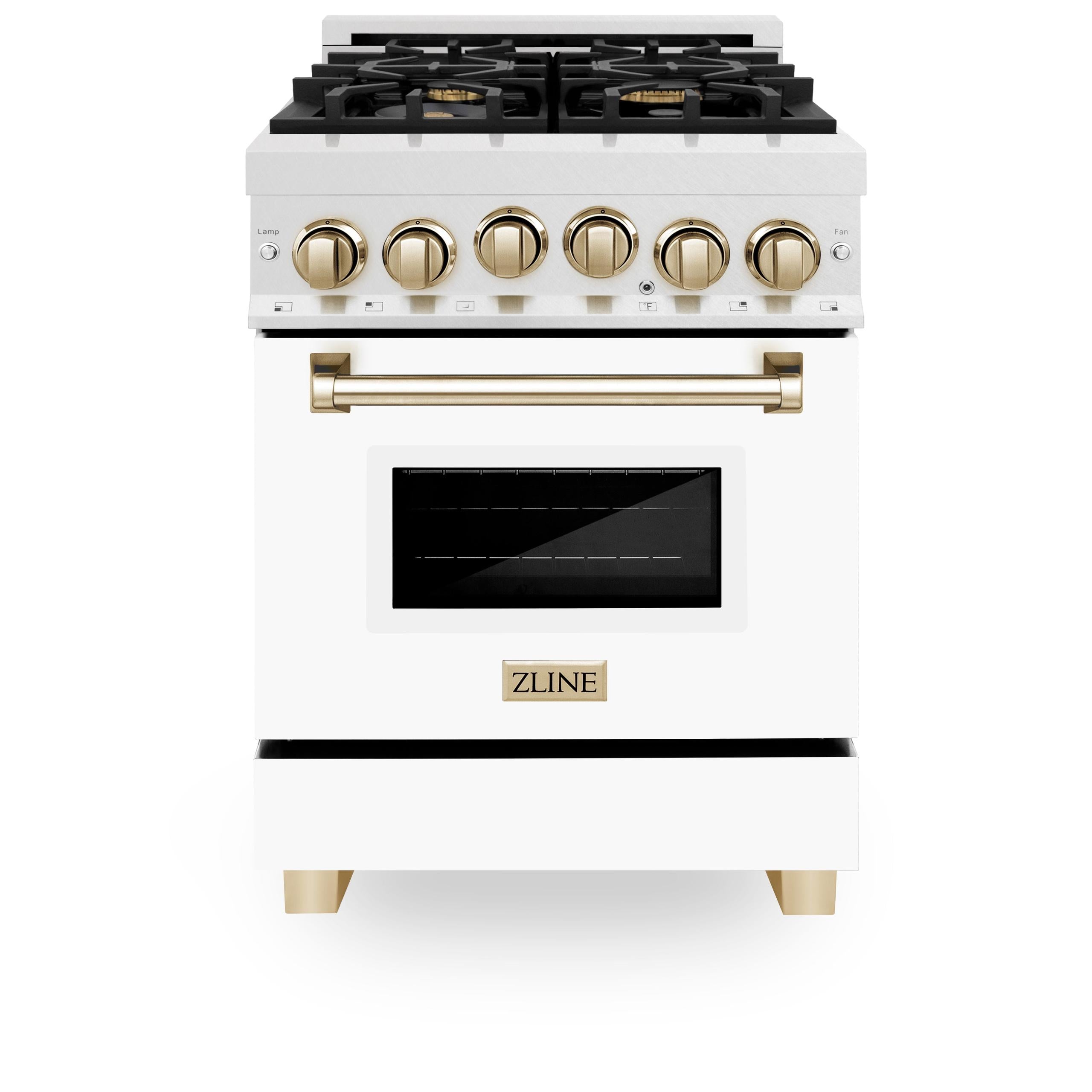 ZLINE KITCHEN AND BATH RGSZWM24MB ZLINE Autograph Edition 24" 2.8 cu. ft. Range with Gas Stove and Gas Oven in DuraSnow R Stainless Steel with White Matte Door and Accents Color: Matte Black