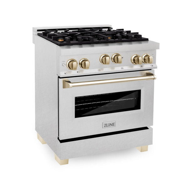 ZLINE KITCHEN AND BATH RGSZSN30G ZLINE 30" 4.0 cu. ft. Range with Gas Stove and Gas Oven in DuraSnow R Stainless Steel with Accents Accent: Gold