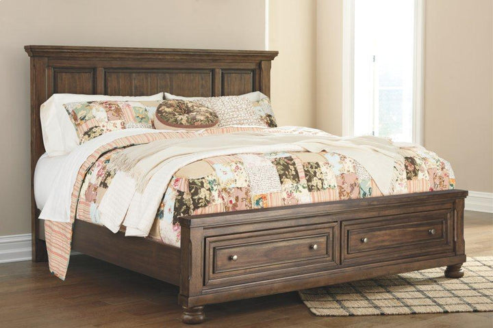 ASHLEY FURNITURE PKG006413 King Panel Bed With 2 Storage Drawers With Mirrored Dresser, Chest and 2 Nightstands