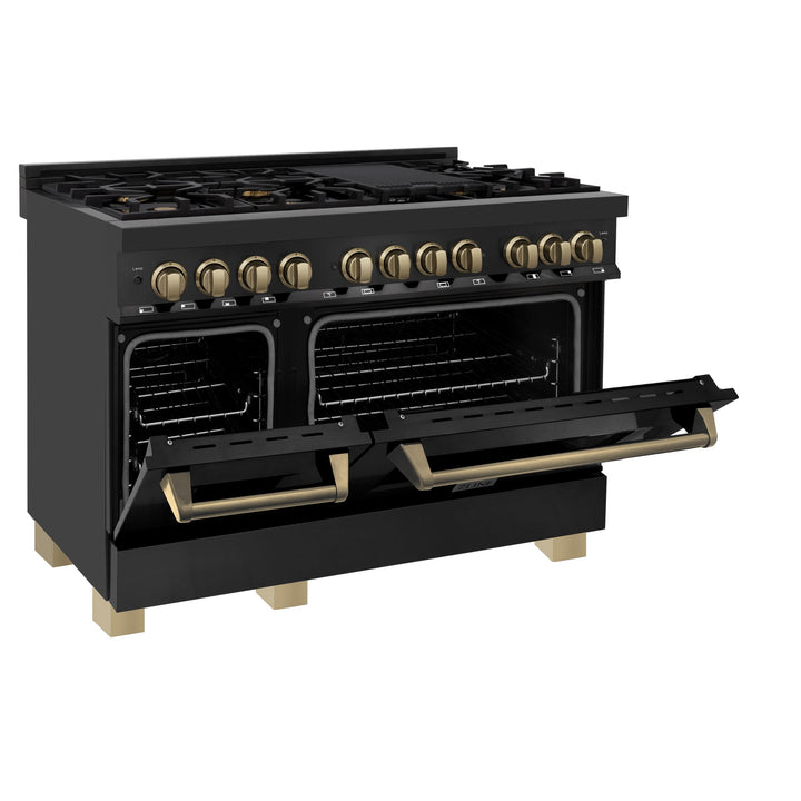 ZLINE KITCHEN AND BATH RGBZ48G ZLINE Autograph Edition 48" 6.0 cu. ft. Range with Gas Stove and Gas Oven in Black Stainless Steel with Accents Color: Gold