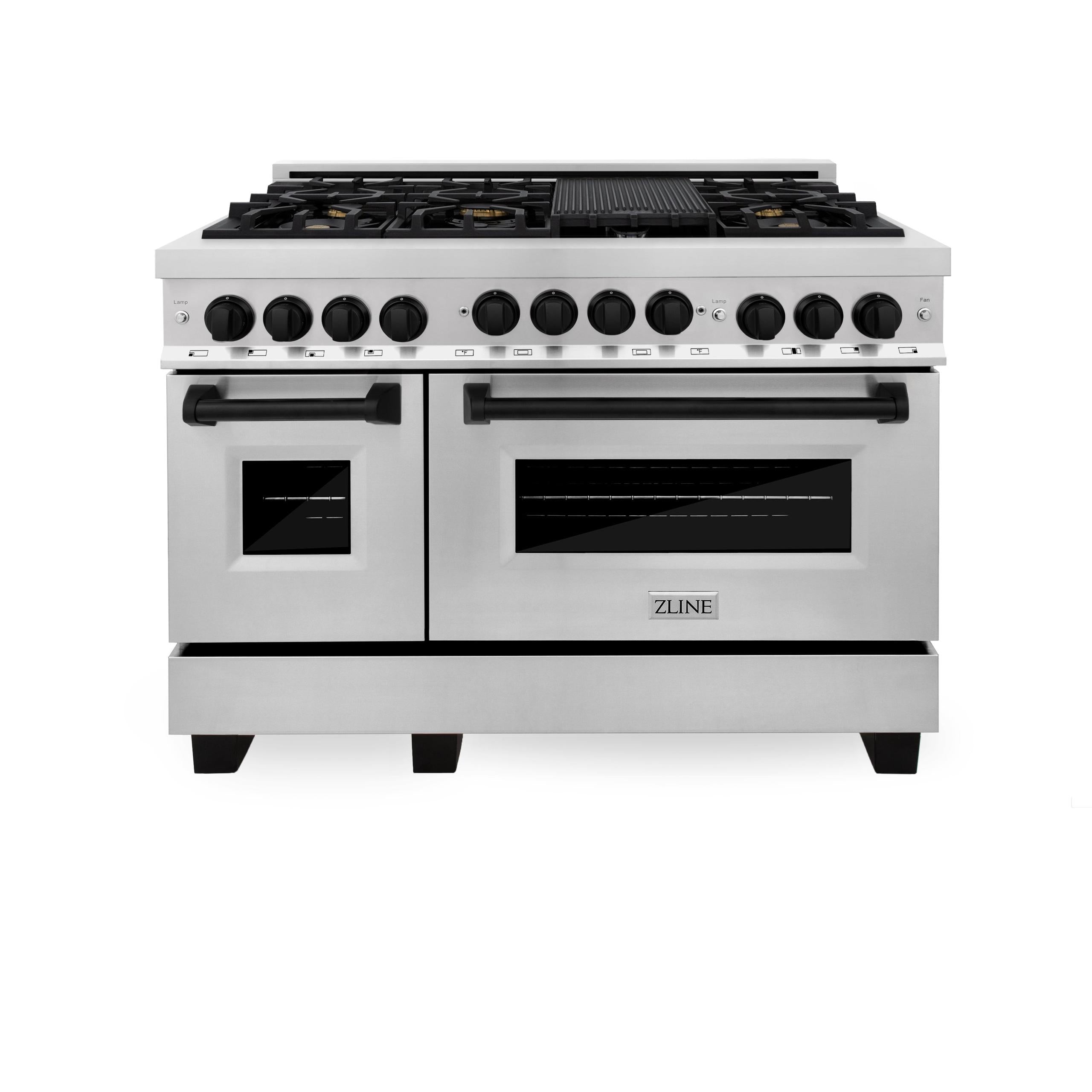 ZLINE KITCHEN AND BATH RGSZSN48MB ZLINE Autograph Edition 48" 6.0 cu. ft. Range with Gas Stove and Gas Oven in DuraSnow R Stainless Steel with Accents Color: Matte Black