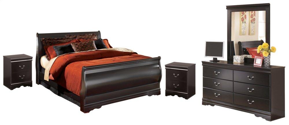 ASHLEY FURNITURE B128B15 Huey Vineyard Queen Sleigh Bed With Mirrored Dresser and 2 Nightstands