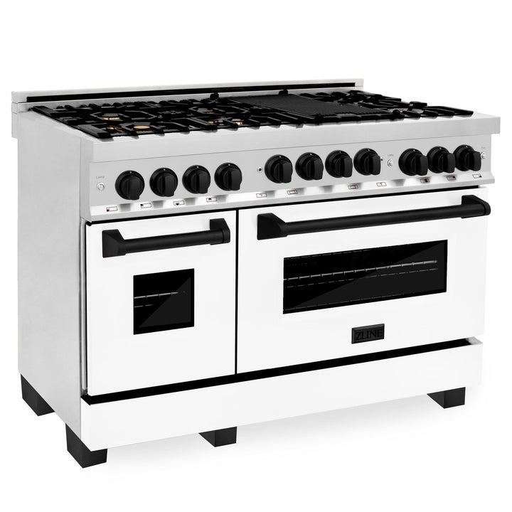 ZLINE KITCHEN AND BATH RGZWM48MB ZLINE Autograph Edition 48" 6.0 cu. ft. Range with Gas Stove and Gas Oven in Stainless Steel with White Matte Door with Accents Color: Matte Black