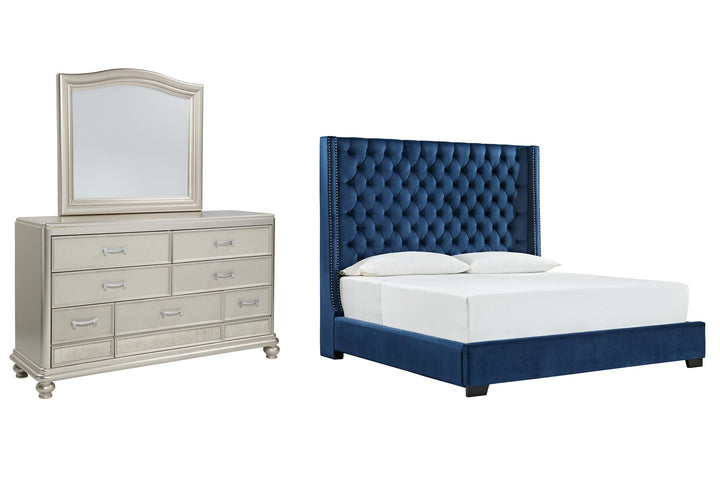 ASHLEY FURNITURE PKG010730 Queen Upholstered Bed With Mirrored Dresser