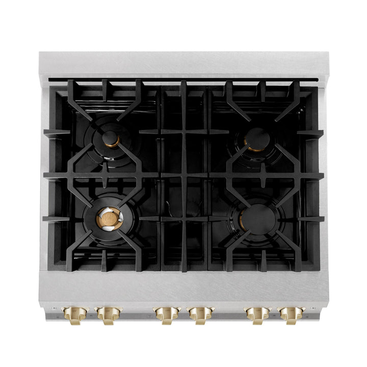 ZLINE KITCHEN AND BATH RGSZSN30MB ZLINE 30" 4.0 cu. ft. Range with Gas Stove and Gas Oven in DuraSnow R Stainless Steel with Accents Accent: Matte Black